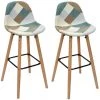 TOILINUX Lot De 2 Tabourets De Bar Patchwork - Longueur 45, Largeur 39, Hauteur 92.50 Cm - Bleu -banc et tabouret Soldes Boutique 45748118 1
