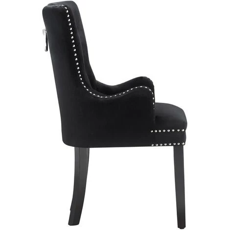 LIFE INTERIORS Lot De 2 Chaises Capitonnées En Velours Noires - Avec Accoudoirs - Style Classique & Design - Pieds En Bois - Salle à Manger, Salon Ou Coiffeuse - Noir 6 LIFE INTERIORS Lot De 2 Chaises Capitonnées En Velours Noires - Avec Accoudoirs - Style Classique & Design - Pieds En Bois - Salle à Manger, Salon Ou Coiffeuse - Noir – Image 4