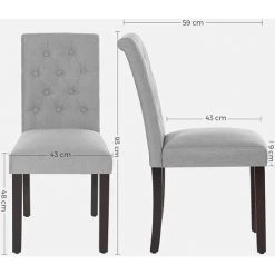 SONGMICS Lot De 2 Chaises De Salle à Manger, Sièges De Cuisine à Dossier Haut, Pieds En Bois Massif, Rembourrée, Tissu En Coton-Lin, Gris Clair LDC027G01 - Gris -banc et tabouret Soldes Boutique 45875383 5