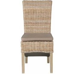 ZAGO Chaise Tressée Demi Kubu Pieds Teck Teinté Lin - Naturel Clair