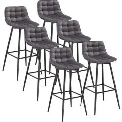 WOLTU 6X Tabouret De Bar. Chaise De Bar. Assise Rembourrée En Velours Avec Pieds Et Repose-Pieds En Métal.Gris Foncé