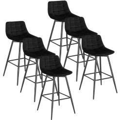 WOLTU 6X Tabouret De Bar. Chaise De Bar. Assise Rembourrée En Velours Avec Pieds Et Repose-Pieds En Métal.Noir