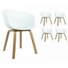 KOSMI Lot De 4 Chaises Scandinaves Très Confortables Avec Coque En Résine Blanche Et Pieds Bois