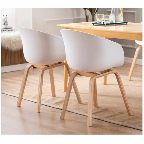 KOSMI Lot De 4 Chaises Scandinaves Très Confortables Avec Coque En Résine Blanche Et Pieds Bois 5 KOSMI Lot De 4 Chaises Scandinaves Très Confortables Avec Coque En Résine Blanche Et Pieds Bois – Image 3