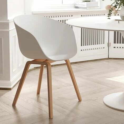 KOSMI Lot De 4 Chaises Scandinaves Très Confortables Avec Coque En Résine Blanche Et Pieds Bois 6 KOSMI Lot De 4 Chaises Scandinaves Très Confortables Avec Coque En Résine Blanche Et Pieds Bois – Image 4