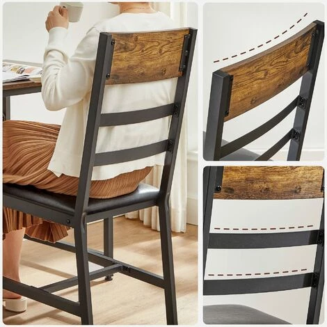 VASAGLE Chaises De Salle à Manger, Lot De 2, Siège De Cuisine, Assise Rembourrée, Cadre En Acier, Ergonomique, Style Industriel, Pour Salon, Cuisine, Marron Rustique Et Noir Par SONGMICS LDC095B01 - Marron Rustique Et Noir 6 VASAGLE Chaises De Salle à Manger, Lot De 2, Siège De Cuisine, Assise Rembourrée, Cadre En Acier, Ergonomique, Style Industriel, Pour Salon, Cuisine, Marron Rustique Et Noir Par SONGMICS LDC095B01 - Marron Rustique Et Noir – Image 4