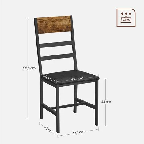 VASAGLE Chaises De Salle à Manger, Lot De 2, Siège De Cuisine, Assise Rembourrée, Cadre En Acier, Ergonomique, Style Industriel, Pour Salon, Cuisine, Marron Rustique Et Noir Par SONGMICS LDC095B01 - Marron Rustique Et Noir 7 VASAGLE Chaises De Salle à Manger, Lot De 2, Siège De Cuisine, Assise Rembourrée, Cadre En Acier, Ergonomique, Style Industriel, Pour Salon, Cuisine, Marron Rustique Et Noir Par SONGMICS LDC095B01 - Marron Rustique Et Noir – Image 5