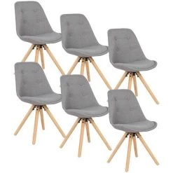 WOLTU Lot De 6 Chaise De Salle à Manger.siège En Lin.Chaise De Cuisine.pied En Bois.style Nordique.Gris