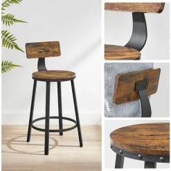 SONGMICS VASAGLE Lot De 2, Chaises De Bar, Tabourets Hauts, Avec Dossier, Siège De Cuisine, Cadre En Acier, Montage Facile, Siège De 62,5 Cm De Haut, Style Industriel, Marron Rustique Et Noir LBC076B01 - Marron Rustique Et Noir -banc et tabouret Soldes Boutique 47158004 4