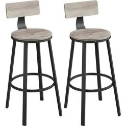 SONGMICS VASAGLE Lot De 2, Chaises De Bar, Tabourets Hauts, Avec Dossier, Siège De Cuisine, Cadre En Acier, Montage Facile, Siège De 73 Cm De Haut, Style Industriel, Grège Et Noir LBC026B02