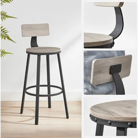 SONGMICS VASAGLE Lot De 2, Chaises De Bar, Tabourets Hauts, Avec Dossier, Siège De Cuisine, Cadre En Acier, Montage Facile, Siège De 73 Cm De Haut, Style Industriel, Grège Et Noir LBC026B02 6 SONGMICS VASAGLE Lot De 2, Chaises De Bar, Tabourets Hauts, Avec Dossier, Siège De Cuisine, Cadre En Acier, Montage Facile, Siège De 73 Cm De Haut, Style Industriel, Grège Et Noir LBC026B02 – Image 4