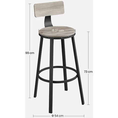 SONGMICS VASAGLE Lot De 2, Chaises De Bar, Tabourets Hauts, Avec Dossier, Siège De Cuisine, Cadre En Acier, Montage Facile, Siège De 73 Cm De Haut, Style Industriel, Grège Et Noir LBC026B02 7 SONGMICS VASAGLE Lot De 2, Chaises De Bar, Tabourets Hauts, Avec Dossier, Siège De Cuisine, Cadre En Acier, Montage Facile, Siège De 73 Cm De Haut, Style Industriel, Grège Et Noir LBC026B02 – Image 5