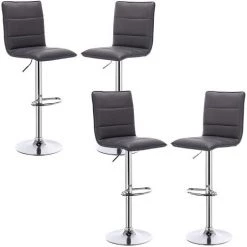 WOLTU 4x Tabouret De Bar En Similicuir.tabouret De Bar Pivotant.siège Bien Rembourré.hauteur Réglable.Gris
