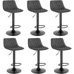 WOLTU Lot De 6 Tabouret De Bar Réglable. En Velours Avec Dossier Et Repose-Pieds.Tabourets De Cuisine. Gris Foncé