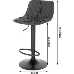 WOLTU Lot De 6 Tabouret De Bar Réglable. En Velours Avec Dossier Et Repose-Pieds.Tabourets De Cuisine. Gris Foncé -banc et tabouret Soldes Boutique 47249201 3