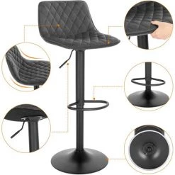 WOLTU Lot De 6 Tabouret De Bar Réglable. En Velours Avec Dossier Et Repose-Pieds.Tabourets De Cuisine. Gris Foncé -banc et tabouret Soldes Boutique 47249201 4