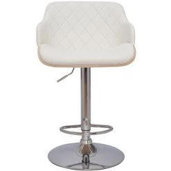 MILIBOO Tabouret De Bar Design Réglable Blanc Et Bois Clair LUCIEN - Bois Clair / Blanc