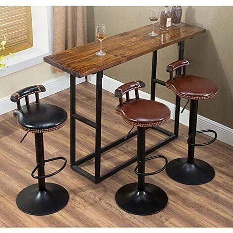 UNHO Lot De 2 Tabouret De Bar Industriel Réglable En Hauteur De 60-80cm Avec Dossier Et Repos-Pieds Siège De Bar En Bois Et Metal - Vin Rouge 4 UNHO Lot De 2 Tabouret De Bar Industriel Réglable En Hauteur De 60-80cm Avec Dossier Et Repos-Pieds Siège De Bar En Bois Et Metal - Vin Rouge – Image 2