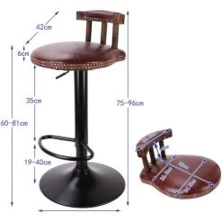 UNHO Lot De 2 Tabouret De Bar Industriel Réglable En Hauteur De 60-80cm Avec Dossier Et Repos-Pieds Siège De Bar En Bois Et Metal - Vin Rouge 9 UNHO Lot De 2 Tabouret De Bar Industriel Réglable En Hauteur De 60-80cm Avec Dossier Et Repos-Pieds Siège De Bar En Bois Et Metal - Vin Rouge -banc et tabouret Soldes Boutique 47363898 3