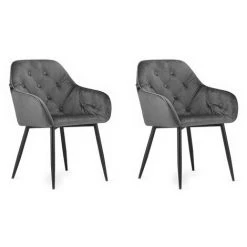 HUCOCO FORTO - Lot De 2 Chaises Style Glamour Salon/salle à Manger - 81x55.5x61 Cm - Fauteuil De Table En Velours - Gris