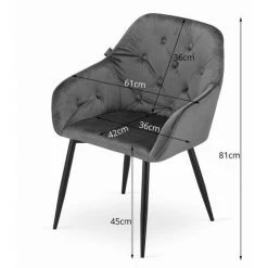 HUCOCO FORTO - Lot De 2 Chaises Style Glamour Salon/salle à Manger - 81x55.5x61 Cm - Fauteuil De Table En Velours - Gris -banc et tabouret Soldes Boutique 47505858 5