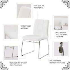 Lot De 2 Chaise à Manger, SICOTAS Chaises De Cuisine Avec Assise Et Dossier En Cuir Artificiel, Pieds En Chromé, Damier Motif,Blanc -banc et tabouret Soldes Boutique 47946304 4