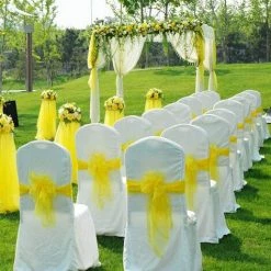 TINOR 25pc Rubans En Organza Housse De Chaise Nœuds Rubans Nœuds De Mariage Décoration De Ceremonie Fête événement Anniversaire 17 X 275cm 22 Colours(Non Inclure Les Housses De Chaise)-Blanc -banc et tabouret Soldes Boutique 48223874 4