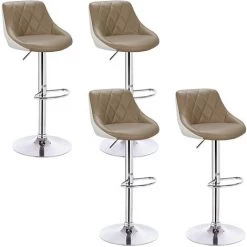 WOLTU 4x Tabourets De Bar. Design 2 Couleurs. Siege En Cuir Artificiel. Tabourets De Cuisine. Hauteur Réglable. Kaki+Blanc
