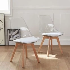 ALICE'S GARDEN Lot De 4 Chaises Scandinaves - Lagertha - Pieds Bois, Fauteuils 1 Place, Coussin Blanc, Coque Transparente -banc et tabouret Soldes Boutique 48443161 3