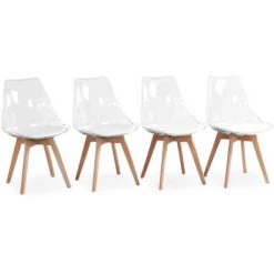 ALICE'S GARDEN Lot De 4 Chaises Scandinaves - Lagertha - Pieds Bois, Fauteuils 1 Place, Coussin Blanc, Coque Transparente -banc et tabouret Soldes Boutique 48443161 4