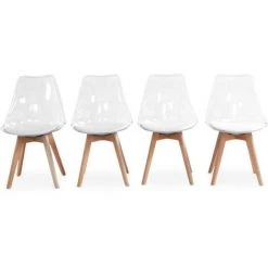ALICE'S GARDEN Lot De 4 Chaises Scandinaves - Lagertha - Pieds Bois, Fauteuils 1 Place, Coussin Blanc, Coque Transparente -banc et tabouret Soldes Boutique 48443161 5