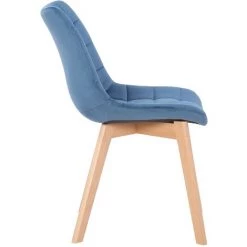 CLP Chaise De Salle à Manger Passaic En Velours Avec Pieds En Bois De Hêtre Bleu -banc et tabouret Soldes Boutique 48789116 3