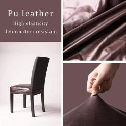 TINOR Housse De Chaise En Similicuir Extensible Couverture De Chaise De Salle à Manger Bureau Hôtel Mariage ,Marron,2 Pieces -banc et tabouret Soldes Boutique 48804195 4
