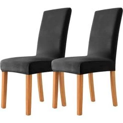TINOR Lot De 2 Housses De Chaise De Salle à Manger En Velours Pour Salle à Manger - Noir