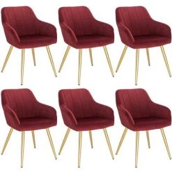 WOLTU Lot De 6 Chaises De Salle à Manger Avec Accoudoirs.Chaise De Salon.Structure En Métal Et Assise En Velours.Bordeaux