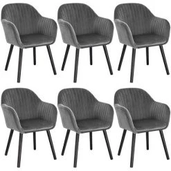 banc et tabouret Soldes Boutique 12 WOLTU Lot De 6 Chaises De Salle à Manger. Assise En Velours. Chaise Pour Cuisine-Salon-Café. Gris Foncé