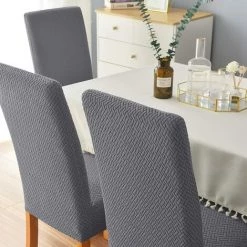 ECHOO Housse De Chaise, Doux Et Extensible Couverture De Chaise De Salle à Manger, Très Facile à Nettoyer, Bouquet, Hôtel, Décor De Restaurant,Set Of 2,Gris Foncé -banc et tabouret Soldes Boutique 49285076 5