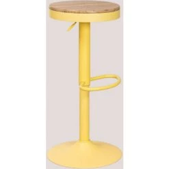 Tabouret Haut Réglable En Acier Et Bois D'Orme Bardder SKLUM Acier - Bois D'orme - Mousse Citron