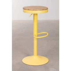 Tabouret Haut Réglable En Acier Et Bois D'Orme Bardder SKLUM Acier - Bois D'orme - Mousse Citron -banc et tabouret Soldes Boutique 49345221 4