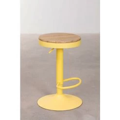 Tabouret Haut Réglable En Acier Et Bois D'Orme Bardder SKLUM Acier - Bois D'orme - Mousse Citron -banc et tabouret Soldes Boutique 49345221 5