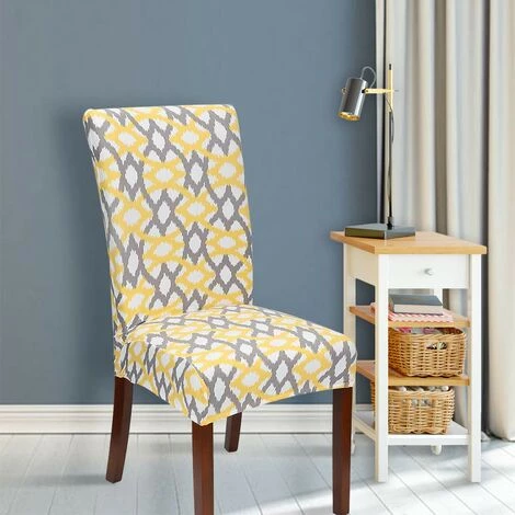 ECHOO Housse De Chaise 4/6 Pièces Couverture De Chaise Universelle Facile à Nettoyer Et Durable Pour Hôtels, Fêtes, Maison, Restaurants, Cuisines (Géométrie Jaune-Gris, 4 Pièces) 4 ECHOO Housse De Chaise 4/6 Pièces Couverture De Chaise Universelle Facile à Nettoyer Et Durable Pour Hôtels, Fêtes, Maison, Restaurants, Cuisines (Géométrie Jaune-Gris, 4 Pièces) – Image 2