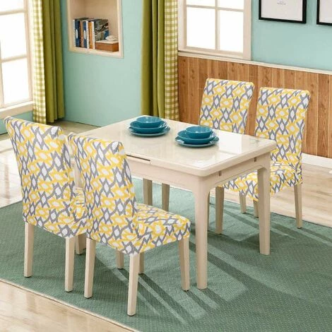 ECHOO Housse De Chaise 4/6 Pièces Couverture De Chaise Universelle Facile à Nettoyer Et Durable Pour Hôtels, Fêtes, Maison, Restaurants, Cuisines (Géométrie Jaune-Gris, 4 Pièces) 6 ECHOO Housse De Chaise 4/6 Pièces Couverture De Chaise Universelle Facile à Nettoyer Et Durable Pour Hôtels, Fêtes, Maison, Restaurants, Cuisines (Géométrie Jaune-Gris, 4 Pièces) – Image 4