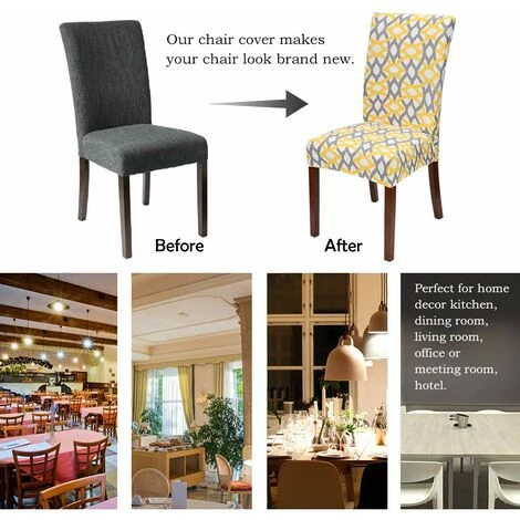 ECHOO Housse De Chaise 4/6 Pièces Couverture De Chaise Universelle Facile à Nettoyer Et Durable Pour Hôtels, Fêtes, Maison, Restaurants, Cuisines (Géométrie Jaune-Gris, 4 Pièces) 7 ECHOO Housse De Chaise 4/6 Pièces Couverture De Chaise Universelle Facile à Nettoyer Et Durable Pour Hôtels, Fêtes, Maison, Restaurants, Cuisines (Géométrie Jaune-Gris, 4 Pièces) – Image 5