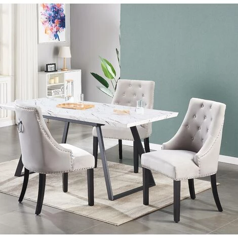 PN HOME Table à Manger Effet Marbre + 4 Chaises En Velours Gris - Style Design & Contemporain - Table Extensible 140-180cm 3 PN HOME Table à Manger Effet Marbre + 4 Chaises En Velours Gris - Style Design & Contemporain - Table Extensible 140-180cm