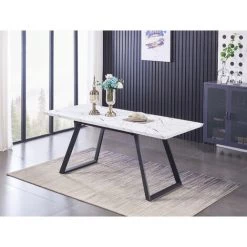 PN HOME Table à Manger Effet Marbre + 4 Chaises En Velours Gris - Style Design & Contemporain - Table Extensible 140-180cm 7 PN HOME Table à Manger Effet Marbre + 4 Chaises En Velours Gris - Style Design & Contemporain - Table Extensible 140-180cm -banc et tabouret Soldes Boutique 49700599 3
