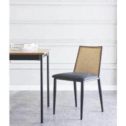 NORDLYS Lot De 2 Chaises De Salle A Manger Industrielles Metal Cannage Rotin Simili Cuir - Noir -banc et tabouret Soldes Boutique 49818835 3