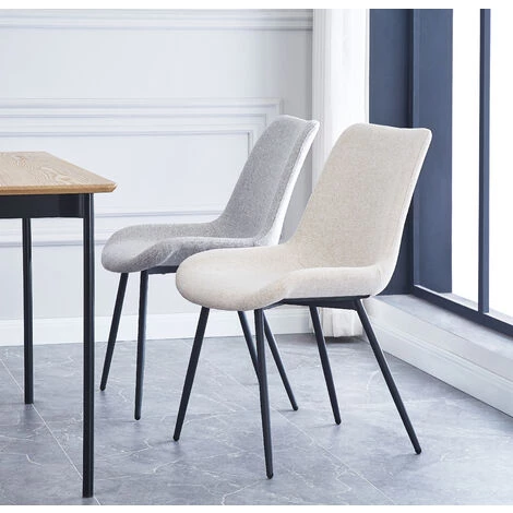NORDLYS Lot De 2 Chaises De Salle A Manger Scandinaves Pieds Metal Noir Tissu - Gris 5 NORDLYS Lot De 2 Chaises De Salle A Manger Scandinaves Pieds Metal Noir Tissu - Gris – Image 3