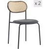 NORDLYS Lot De 2 Chaises De Salle A Manger Industrielles Metal Cannage Rotin Simili Cuir - Noir -banc et tabouret Soldes Boutique 49818844 1
