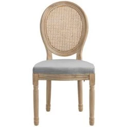 NORDLYS Lot De 2 Chaises Classiques Salle A Manger Cannage Rotin Tissu Bois - Gris -banc et tabouret Soldes Boutique 49818855 4