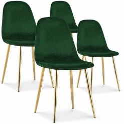 INTENSEDECO Lot De 4 Chaises Bali Velours Vert Pieds Or - Vert